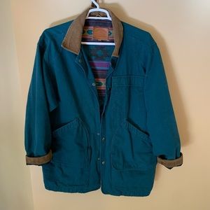 Vintage Teal Jacket With Corduroy Collar and Cuffs